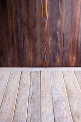 Vertical wooden background. white floor and brown wall.
