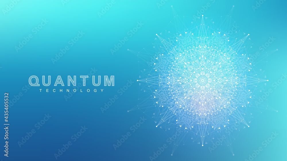 Aufkleber Quantum computer innovation technology concept. Sphere explosion background. Deep learning artificial intelligence. Big data algorithms visualization quantum explosion vector illustration