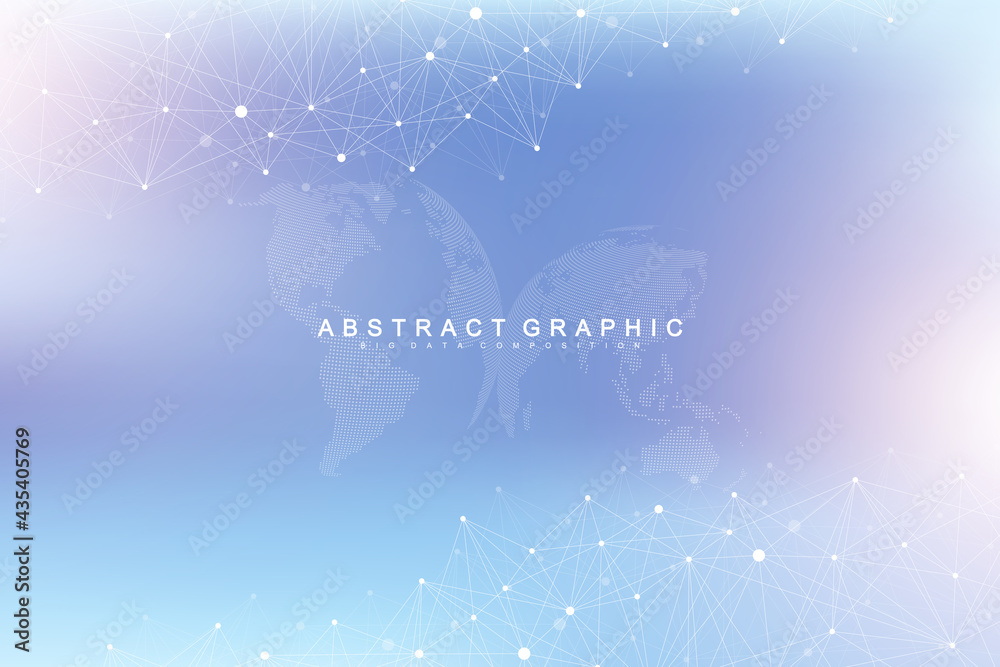 Aufkleber Geometric abstract background with connected lines and dots. Connectivity flow point. Molecule and communication background. Graphic connection background for your design. Vector illustration.