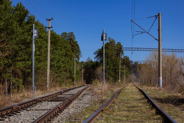 Railroad tracks and infrastructure. Old railroad tracks, turnouts and semaphores.