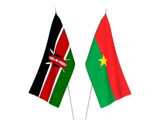 National fabric flags of Kenya and Burkina Faso isolated on white background. 3d rendering illustration.