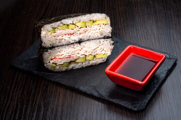 japanese sandwich with rice. Onigirazu