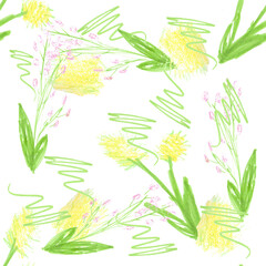 Colorful Foliage and Dandelion Flowers Seamless Pattern Design.