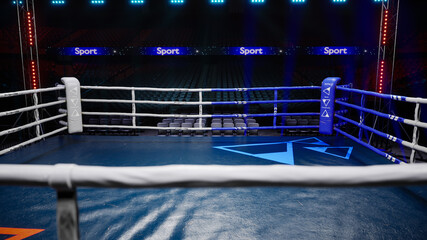 Empty boxing arena waiting new round 3d render illustration © AStakhiv
