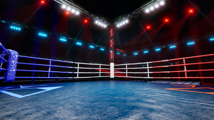 Empty boxing arena waiting new round 3d render illustration