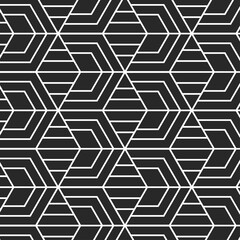 Vector Black and White Geometric Seamless Repeat Pattern with Mosaic Hexagons. Surface Pattern Design. It can be useful for Fabric, Wallpapers, Packagingand more.