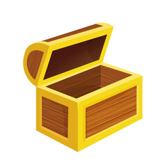 Wooden open empty chest in cartoon style isolated on white background. Ui game asset, element, clip art. Antique container for treasure.