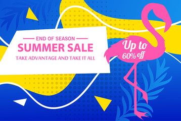 Summer sale banner template, Summer sale bright background for your advertisement, Vector illustration