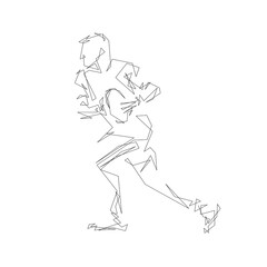 Fototapeta na wymiar Rugby player running with ball, line art, abstract vector silhouette from continuous line