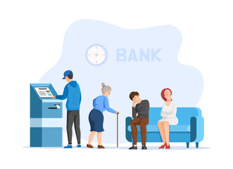 People waiting for appointment at bank office room financial consultation center vector flat