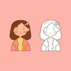 collection of cute girls vector illustration isolated pink