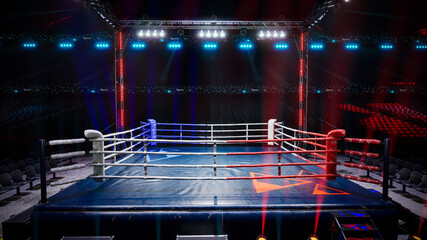 Empty boxing arena waiting new round 3d render illustration © AStakhiv