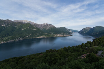 Landscape panoramic view over Lecco branch of lake Como from Civenna.