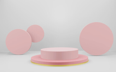 Background 3D geometic podium Pink Color Design minimal illustration 3D rendering.
