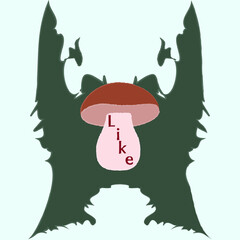 Print for clothes in the form of a mushroom with the inscription like on a green brush background. White isolated vector. 