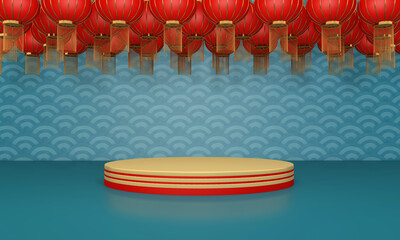 Happy chinese new year for Party and Celebrations With Space for Message Isolated in Red Background. 3D illustration, 3D rendering