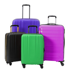 Modern suitcases for travelling on white background