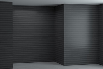 Empty room with black textured walls. 3d render illustration