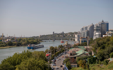 Fototapeta na wymiar Ships go along the Don River past Rostov-on-Don