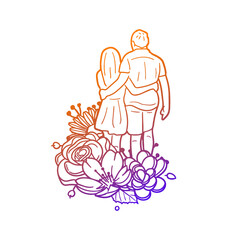 Couple Rose Flower with Vintage Love Design. Affection Floral frame ornament vector style. Decoration Design Wreath illustration.