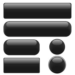 Set black glossy web buttons  isolated on a white background