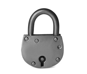 Modern padlock isolated on white. Safety and protection