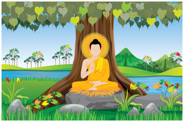 Obraz na płótnie Canvas The Buddha meditated under the Bodhi tree vector design