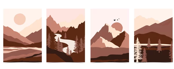Poster Collectie van natuur landschap achtergrond instellen met berg, zee, zon, maan. Bewerkbare vectorillustratie voor website, uitnodiging, ansichtkaart en poster © piixypeach