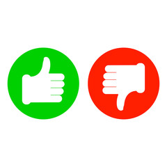 Thumb up and thumb down. Vector round flat icon. Illustration and drawing.