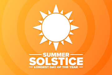 Summer Solstice. Longest day of the year. Holiday concept. Template for background, banner, card, poster with text inscription. Vector EPS10 illustration. - obrazy, fototapety, plakaty