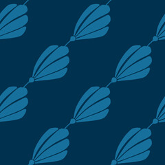 Spring seamless pattern in navy blue colors with flowers abstract silhouettes ornament. Nature backdrop.