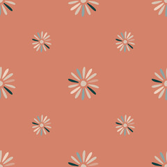 Creative seamless floral pattern with abstract daisy flowers ornament. Pastel pink background.