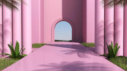 Modern minimalistic interior with arch the Building style modern. 3D illustration, 3D rendering