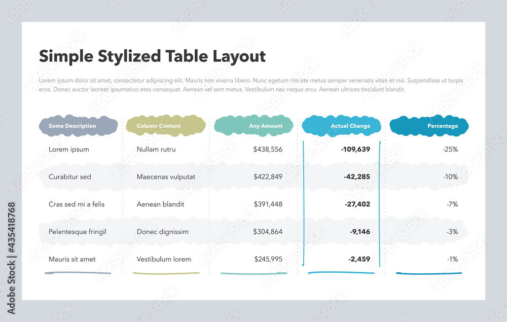Poster Simple stylized table layout with colorful columns. Flat design, easy to use for your website or presentation.