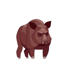 Wild boar looking straight. Cartoon character of a big mammal animal. A wild forest creature with brown fur. Front view. Vector flat illustration isolated on a white background