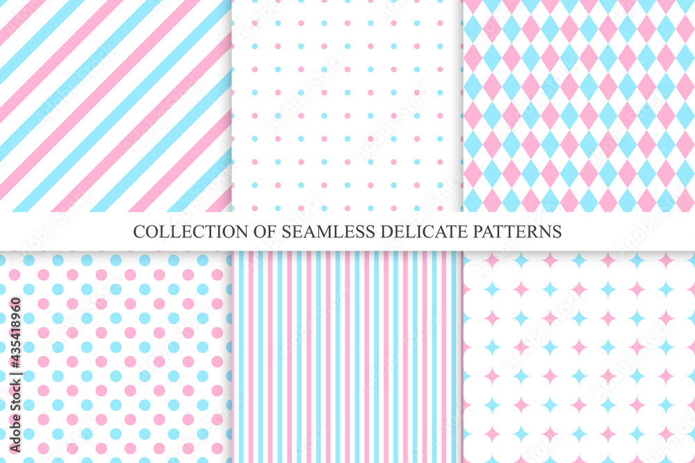 Wall mural Collection of vector trendy seamless patterns - delicate design. Colorful repeatable fashion backgrounds