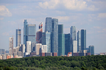 View to skyscrapers of Moscow city in summer. Futuristic cityscape, concept of russian economy