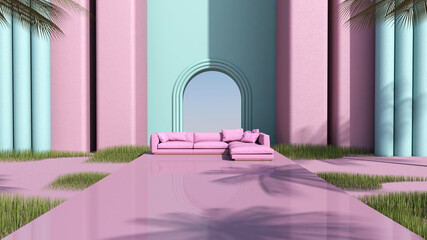 Modern minimalistic interior with arch the Building style modern. 3D illustration, 3D rendering