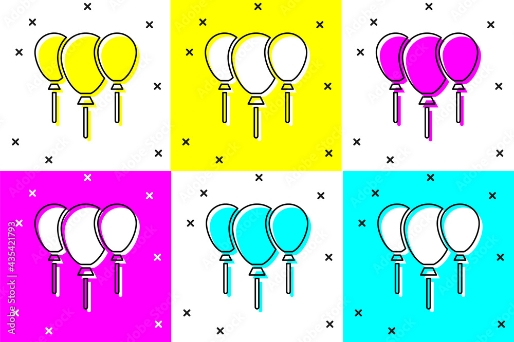 Poster Set Balloons with ribbon icon isolated on color background. Merry Christmas and Happy New Year. Vector