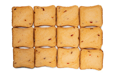 Delicious bread slices isolated on a white background.