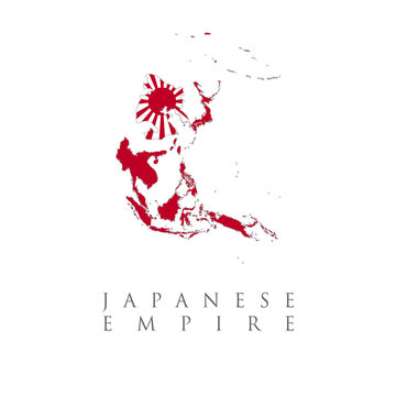 Militarism, Empire of Japan, japanese army flag, japan map, world war two image. vector map of the Empire of Japan for your design. Map of Empire of Japan/Japanese Empire during WWII in 1942,