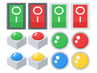 Simple Colorful Electric Switch Vector Icon Set, Green, Red, Blue and Yellow