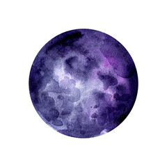 colored circle on a white background. watercolor illustration. paint texture. geometric figure. blue circle