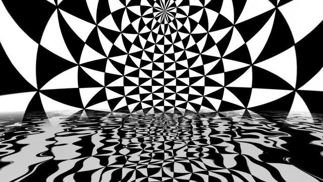 Geometric black and white pattern reflecting water