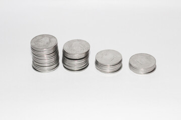 indian currency coins on white background