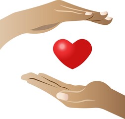 Icon of a heart between two hands. Vector flat illustration.