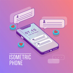 isometric phone in purple color