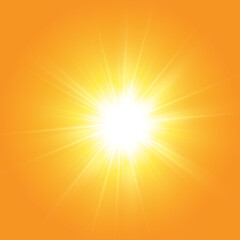 Warm sun on a yellow background. Leto.bliki solar rays.Оrange yellow background.