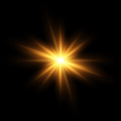 Glow effect. Gold star on a transparent background. Bright sun. Vector illustration.