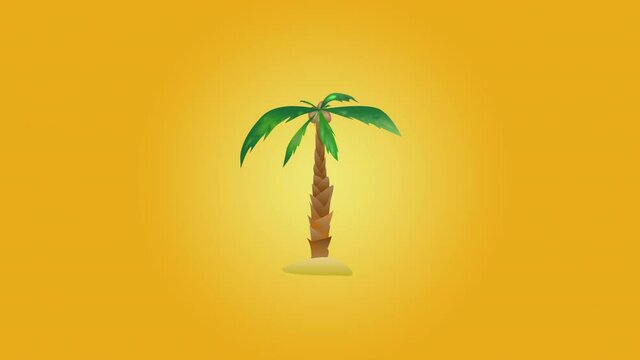 &eacute;t&eacute;, palmier, arbre, ile, paradis, vacance, noix de coco, pousse, grandir, grandit, animation, dessin, motion d&eacute;signe, isol&eacute;, place pour titre, titre, jaune, rose, bleu, orange, feuille, fraicheur, 